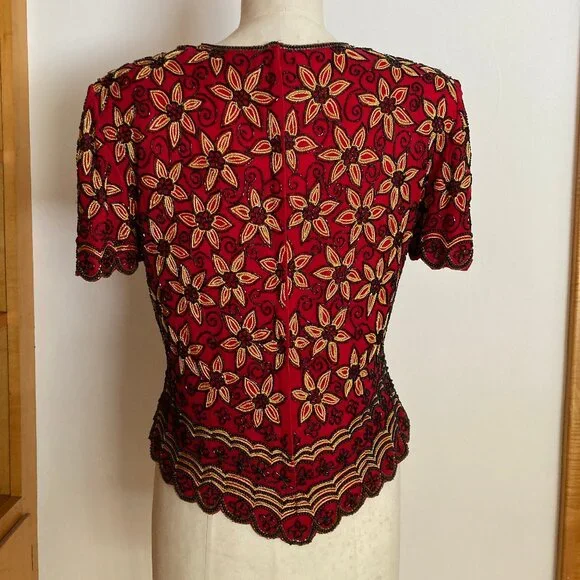 Adrianna Papell Boutique Beaded Silk Lined Daisy 🌼 Red - Picture 11 of 11